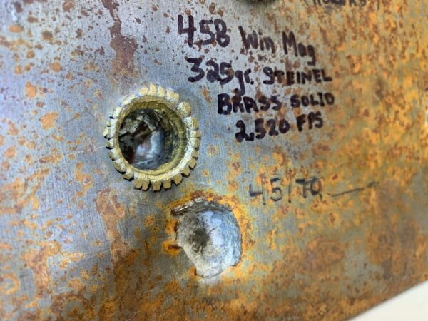 .458" bullet in steel plate